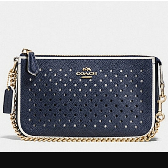 Coach Handbags - Coach Perforated Nolita 19 Wristlet Navy Blue Chalk Trim Gold Tone Hardware NWT